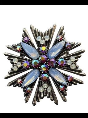 Vintage Florenza Maltese starburst cross pendant necklace w/ Iridescent stones